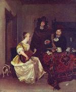 Gerard ter Borch the Younger A Woman playing a Theorbo to Two Men oil